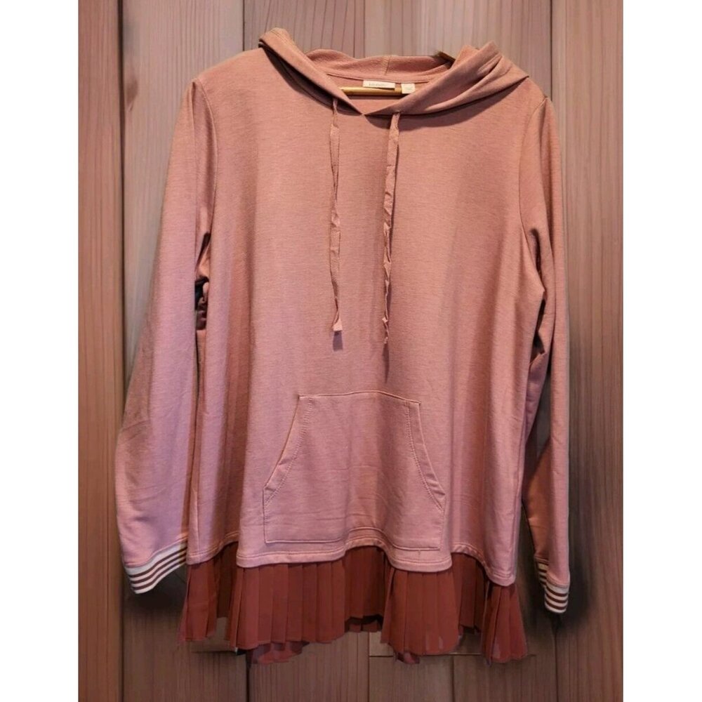 LOGO Lori Goldstein Pink Lightweight Tunic Hoodie Pocket Pleated Ruffle Hem 1X